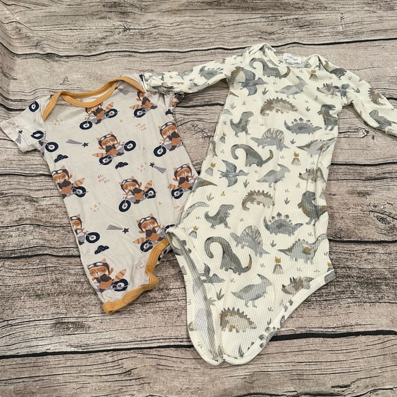 2 Unisex Bamboo Outfits: Angel Dear Waffle Gown, Bestaroo Romper, 0-3 Months - Picture 1 of 8